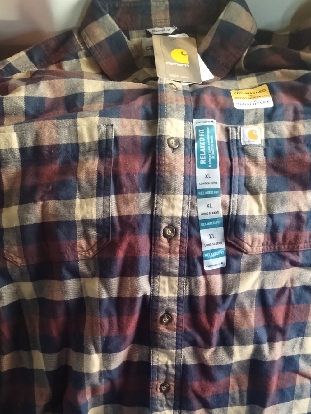 Carhartt Plaid Button-Up Shirt - Navy, Burgundy, Cream